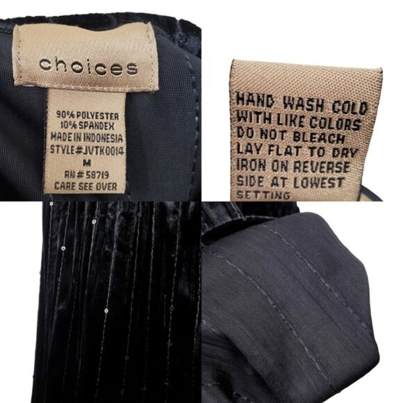 Choices Womens Black Velvet Velour Sequin Tiered Pull-On Maxi Skirt Size M - Picture 4 of 4